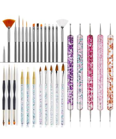 Evvmnaks 1 Set Crystal Handle Acrylic UV Gel Nail Brushes Carving Glitter Pen Manicure DIY Nail Art Tool