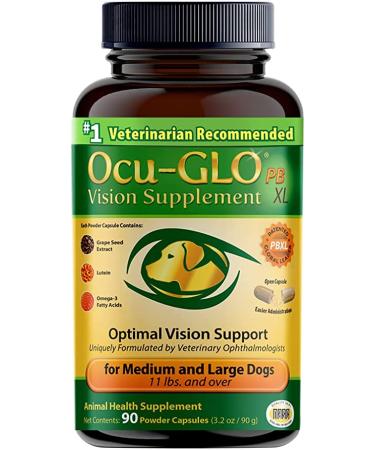 Ocu-GLO PB Vision Supplement for Medium & Large Dogs – Easy to Administer Powder Blend with Lutein, Omega-3 Fatty Acids, Grape Seed Extract & Antioxidants to Promote Eye Health, 90ct Powder Capsules