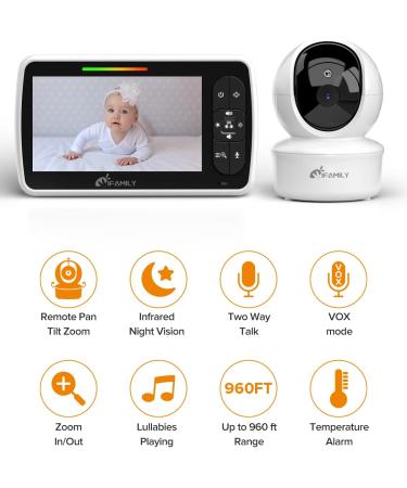 5 Large Display Video Baby Monitor w/ Remote PTZ, Night Vision & Lullabies | Two-Way Audio & Temp Display | 960ft Range Camera and Audio 650 - Buy Online on SooperMarket.com