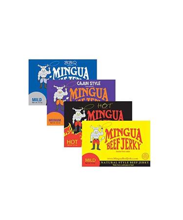Mingua Beef Jerky Sampler Pack- 100% US Beef Without Nitrites - Four 3.5 Oz Bags