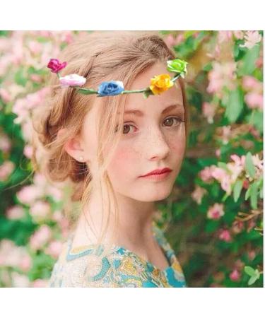 Kaptin 10 Pack Multicolor Flower Crown Headband for Women and Girls - Festival, Wedding, Party Floral Garland Headbands - 10 Count - Buy Online on SooperMarket.com