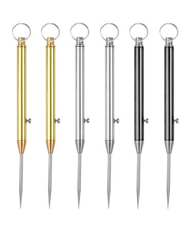 6 Pieces Portable Titanium Toothpicks Pocket Metal Toothpick Reusable with Stainless Steel Toothpick Holder Travel Keychain Telescopic Toothpicks Black Silver Gold
