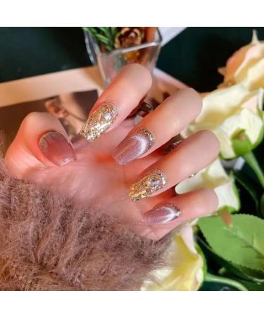 Handmade wearable nail enhancement product crystal cat eye ice transparent bare powder whitening fake nail patch detachable (Color : M Length) - Buy Online on SooperMarket.com