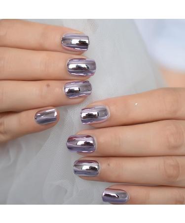 24pcs Metallic Chrome Short Length Press On Nails - Purple Solid Color Salon Manicure | High Shine Mirror Fake Nail Set - Round Tip Acrylic Nails - L5941-1 - Buy Online on SooperMarket.com