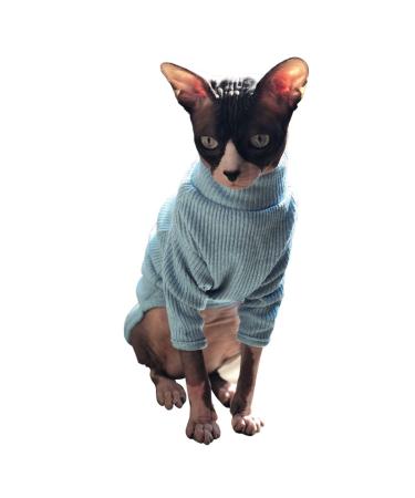Bonaweite Hairless Cats Vest Turtleneck Sweater, Breathable Adorable Cat Wear Shirt Clothes, Cat's Pajamas Jumpsuit for Sphynx, Cornish Rex, Devon Rex, Peterbald L Blue