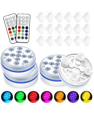 Yotun underwater LED light 4 pieces 16 RGB color change Pool lighting underwater Light with RF remote control suction cups IP68 Waterproof Led Pool Lights Decorative Lights For Pool Pond (4PCs)