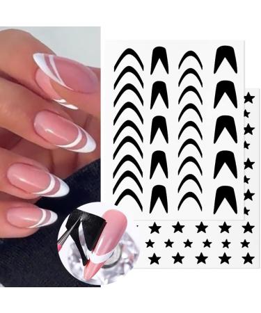 French Tip Nail Stickers - 6 Sheets Funny Printing Decals with Butterfly, Star, Heart Designs for French Manicure - Self-Adhesive 3D Nail Art Templates - Buy Online on SooperMarket.com