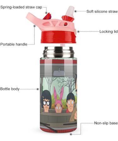 Bob's Drive Burgers Kids Water Bottle | Vacuum Insulated Stainless Steel 500ml Cup with Straw | Toddler Thermos in Pink Style - Buy Online on SooperMarket.com
