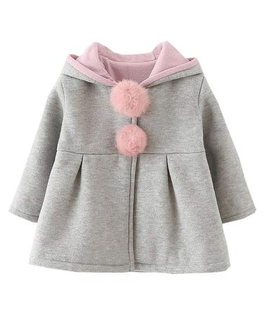 TMEOG Newborn Toddler Baby Girls Cute Rabbit Ears Cloak Hooded Autumn Winter Warm Coats Jackets Outerwear Outwear Winter Clothes 9-12 Months Grey