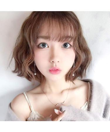 Wig Female Short Hair Short Curly Round Face Natural Full Headgear Net Red Cute Korean Wave Head Fluffy Corn Hotnatural Color Dark Brown