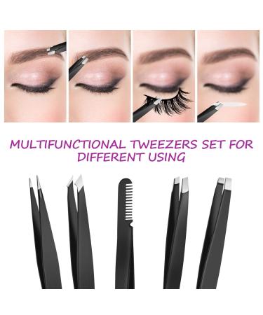 HOCOSY 7 in 1 Eyebrow Tweezers Set - Stainless Steel Precision Kit for Trimming and Shaping Eyebrows with Travel Case - Buy Online on SooperMarket.com