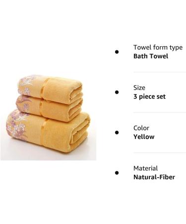 Lace Edge Embroidered Bath Towel Set - Super Absorbent Fiber - Yellow - 3 Piece Set - Buy Online on SooperMarket.com