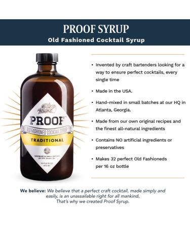 Proof Syrup Old Fashioned Cocktail Mixer (16 oz) | All-Natural Hand-Crafted Syrup with Real Bitters | Makes 32 Cocktails - Buy Online on SooperMarket.com