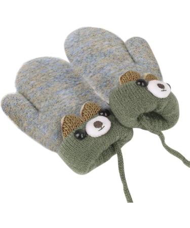 Cute Cartoon Kids Knitted Winter Gloves with Rope - Thick Plush Fleece Lined Hand Warmer for Boys and Girls - Buy Online on SooperMarket.com