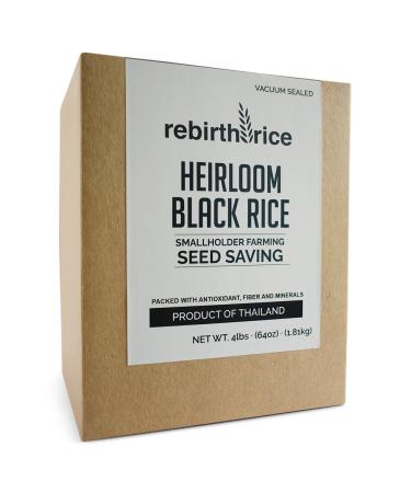 Heirloom Thai Black Rice by Rebirth Rice, 100% all natural, 4lb (64oz), VACUUM SEALED | NON-GMO & Direct Trade Heirloom Black Rice 4 Pound (Pack of 1)