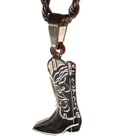 Oralgo Cowboy Boot Pendant Necklace - Unique Engraved Steel Color Jewelry for Sophisticated Style - Buy Online on SooperMarket.com