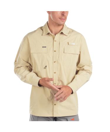 KastKing ReKon Men's Fishing Shirts, UPF 50+ Quick-Dry Short & Long Sleeve Hiking Beach Shirts for Men, Breathable Khaki - L/S XX-Large