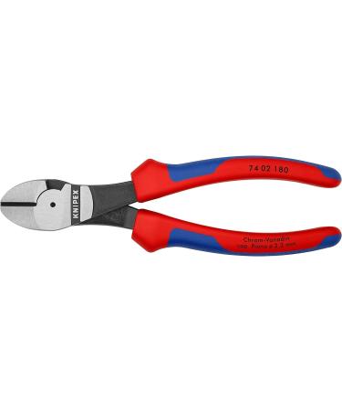 Knipex High Leverage Diagonal Cutter black atramentized with multi-component grips 180 mm (self-service card/blister) 74 02 180 SB Multi-component Grips Blue/Red 180 mm atramentized on self-service card - Buy Online on SooperMarket.com