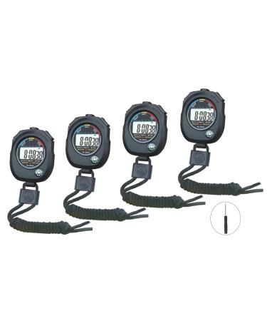 BESTWYA Digital Stopwatch Large LCD Screen Handheld Count Up Timer with Time Calendar Clock Function Black Pack of 4