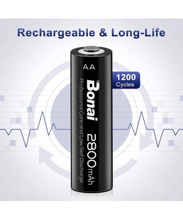 BONAI Rechargeable AA Batteries 2800mAh - High Capacity Ni-MH Low Self Discharge - 16 Pack for Long-Lasting Power | Fast International Shipping - Buy Online on SooperMarket.com