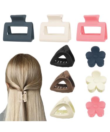 Heyu-Lotus 9 PCs Hair Claw Clips Small Women Hair Clips Matte Claw Clips Nonslip Girls Square Flower Triangular Mini Claw Hair Clips for Thick Hair Fine Medium thin Hair 2 Inch(MIxed 2)