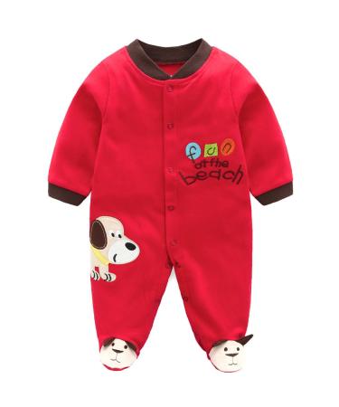 JiAmy Baby Romper Cotton Footie Onsise Long Sleeve Sleepsuit Pajamas Dog 6 - 9 Months U 6-9 Months
