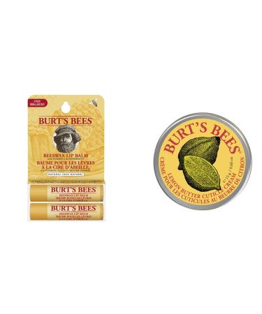 Burt's BEES 100 % natural moisturizing lip balm in cheap 2-pack 2 tubes in blister box 8.5 g & 100 percent natural lemon butter Nail skin cream 15 g Tiegel bundle with lemon butter nail skin cream