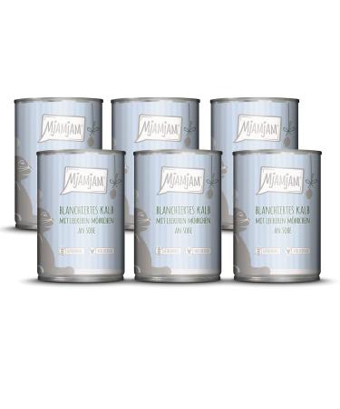 Mjamjam - Premium wet food for cats - blanched calf with delicious carrot on sauce 6 -pack (6 x 380 g) grain free with extra meat calf 380 g (1 Pack)