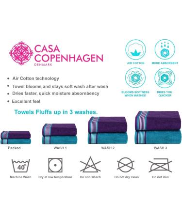 CASA COPENHAGEN 550 GSM 6-Piece Towel Set - Super Soft Egyptian Cotton - Violet Indigo & Teal Green - Buy Online on SooperMarket.com