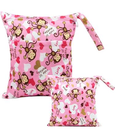 Egurs Monkey Pink Diaper Bag Wetbag Set - Large & Medium for On-the-Go Moms | International Shipping - Buy Online on SooperMarket.com