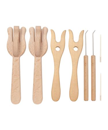 Knitting Fork and Needle Kit  Lucet Fork Crochet  8Pcs Wooden Knitting Fork Big Eye Needle Portable Knitting Fork Set DIY Weaving Tools for Bracelet Necklace Braided Tools