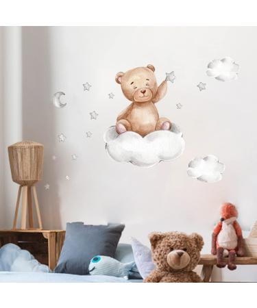 Cute Bears and Moon Wall Stickers for Kids Bedroom Decor | Nursery Window Decals - Set of Bears, Clouds, Moon and Stars - Buy Online on SooperMarket.com