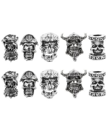 KALLORY Dreadlock Accessories 10pcs Viking Beard Beads  Skull Hair Braids Beads Antique Hair Jewels Dreadlock Tube Beads Vintage Hair Jewelry Pirate Accessories