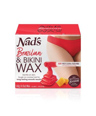 Nad's Brazilan & Bikini Wax Kit - Wax Hair Removal For Women - Body Wax Specifically For Coarse Hair - At Home Waxing Kit With Hard Wax + Calming Oil Wipes + Wooden Spatula