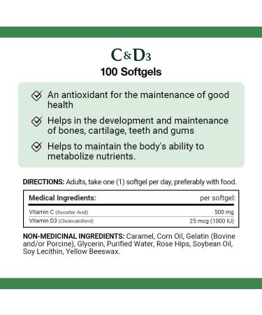 Nature's Bounty Vitamin C and D3 Pills Supplement An Antioxidant for the Maintenance of Good Health 100 Softgels - Buy Online on SooperMarket.com