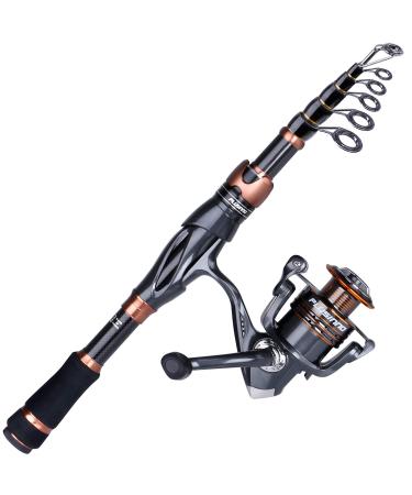 PLUSINNO Fishing Rod and Reel Combos, Bronze Warrior Toray 24-Ton Carbon Matrix Telescopic Fishing Rod Pole, 12 +1 Shielded Bearings Stainless Steel BB Spinning Reel, Travel Freshwater Fishing Gear Fishing rod+reel(No Lure