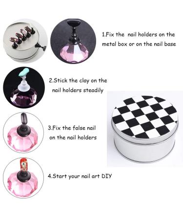 Kalolary Nail Art Display Stand Set - Pink Magnetic Holder for Fingernail Tips, Crystal Chessboard Design for DIY Training Practice - Nail Art Holder Stand - Buy Online on SooperMarket.com