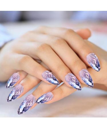 Almond Shaped Fake Nails | Medium Acrylic Fake Stick on Nails Full Rhombus Crystal Fake Nail Kit in 12 Sizes with Glue for Home or Salon - Buy Online on SooperMarket.com
