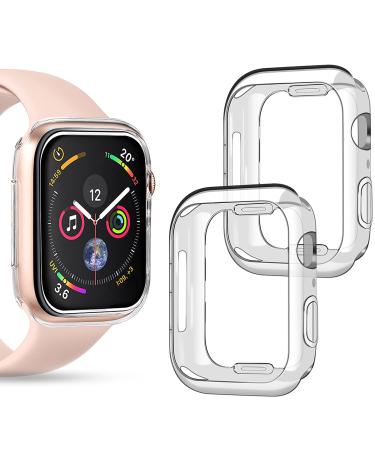 2 Pack Goton Compatible iWatch Apple Watch Bumper Case 40mm SE / Series 6 / 5 / 4 (No Screen Protector) Soft TPU Shockproof Edge Case Cover Bumper Protector (Clear and Clear 40mm) Clear + Clear 40mm
