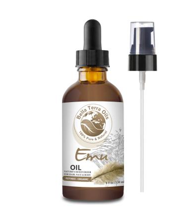 Bella Terra Oils Emu Oil. 4oz. 100% Pure. Australian. Fully Refined. Organic. Chemical-free. Soothes Skin. Nourishes Hair. Natural Moisturizer for Hair  Skin  Nails  Stretch Marks 4 Fl Oz (Pack of 1)