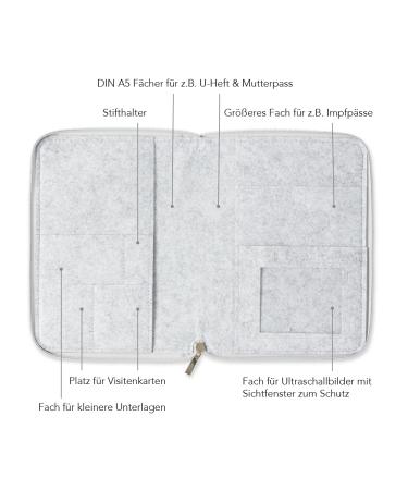 Luxdag A5 Moms Organizer with Zipper - Customizable Felt Cover for Mother's Pass Ultrasound Pics & Vaccination Record - Perfect Gift for Expecting Mothers - Light Gray/Heart Design - Buy Online on SooperMarket.com