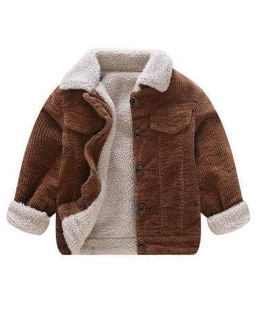 Volunboy Toddler Corduroy Sherpa Jacket Fleece Lining Coat Lapel Button Down Thicked Warm Outwear for Baby Boys Girls 3-4 Years Brown