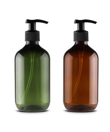 JamHooDirect 2Pcs 300ml/10oz Empty Plastic Pump Bottles Refillable Lotion Shampoo Body Washing Cream Shower Gel Storage Holder Container Toiletries Liquid Dispenser (Green+Brown)