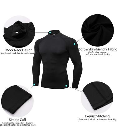 3 Pack Men's Mock Turtleneck Compression Shirts - Long Sleeve Sun Protection Workout Tops - Black, Gray, White - Large - Buy Online on SooperMarket.com