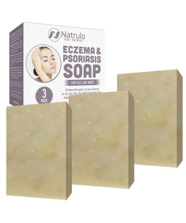 Eczema Soap Bar for Face and Body All Natural Dermatitis Psoriasis Treatment for Dry Itchy Flaky Skin Relief Gentle Detoxifying Healing Anti-Itch Cleansing Skincare Remedy 4 oz Eczema Soap Bar Made in USA (Pack...