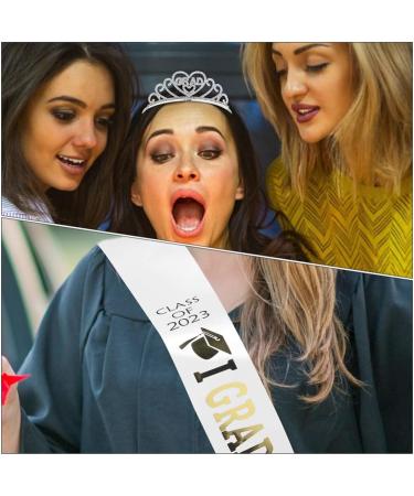 2023 Graduation Satin Sash and Tiara Kit - Glitter Rhinestone Crown for Graduation Party Decor - Buy Online on SooperMarket.com