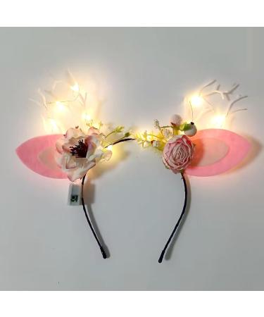 Deer Elk Antler Flower LED Headband Glowing Butterfly Rabbit Bow Light up Hair Hoop Floral Reindeer Cat Ears Hair Band for Women Girls Christmas Party (Yellow) - Buy Online on SooperMarket.com