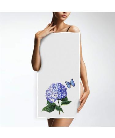 Blue Hydrangea Butterfly Hand Towels - 16x30 Spring Summer Watercolor Floral Towel for Bathroom, Kitchen, Gym, and Spa - Buy Online on SooperMarket.com
