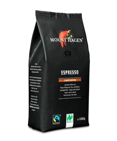 Mount Hagen dark roast organic FT Naturland Espresso 1kg whole bean elegant body with gentle chocolate notes 1 kg (1 pack)