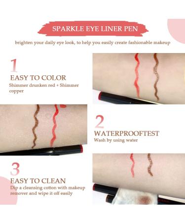 2Pcs Glitter Liquid Eyeliner Makeup Pen Set - Red & Bronze Metallic Satin Finish | Waterproof, Smudge Proof, Long Lasting | High Pigmented Sparkle Eye Liner Pen - 2 Count - Buy Online on SooperMarket.com
